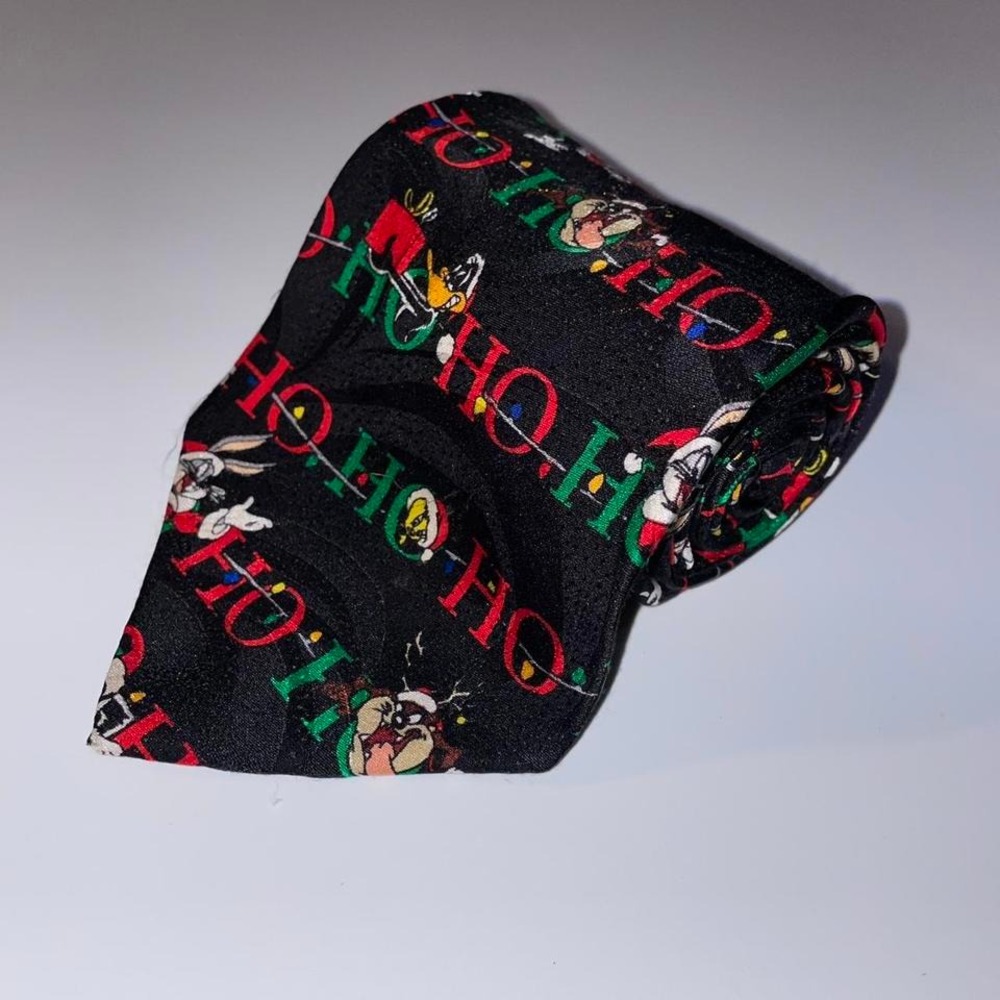 Looney Tunes‎ Christmas necktie Ho Ho Ho Taz Bugs Bunny Silk vtg